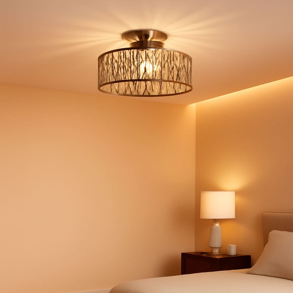 Boho Rattan Grey Ceiling Light Fixture Dimmable LED Bulbs