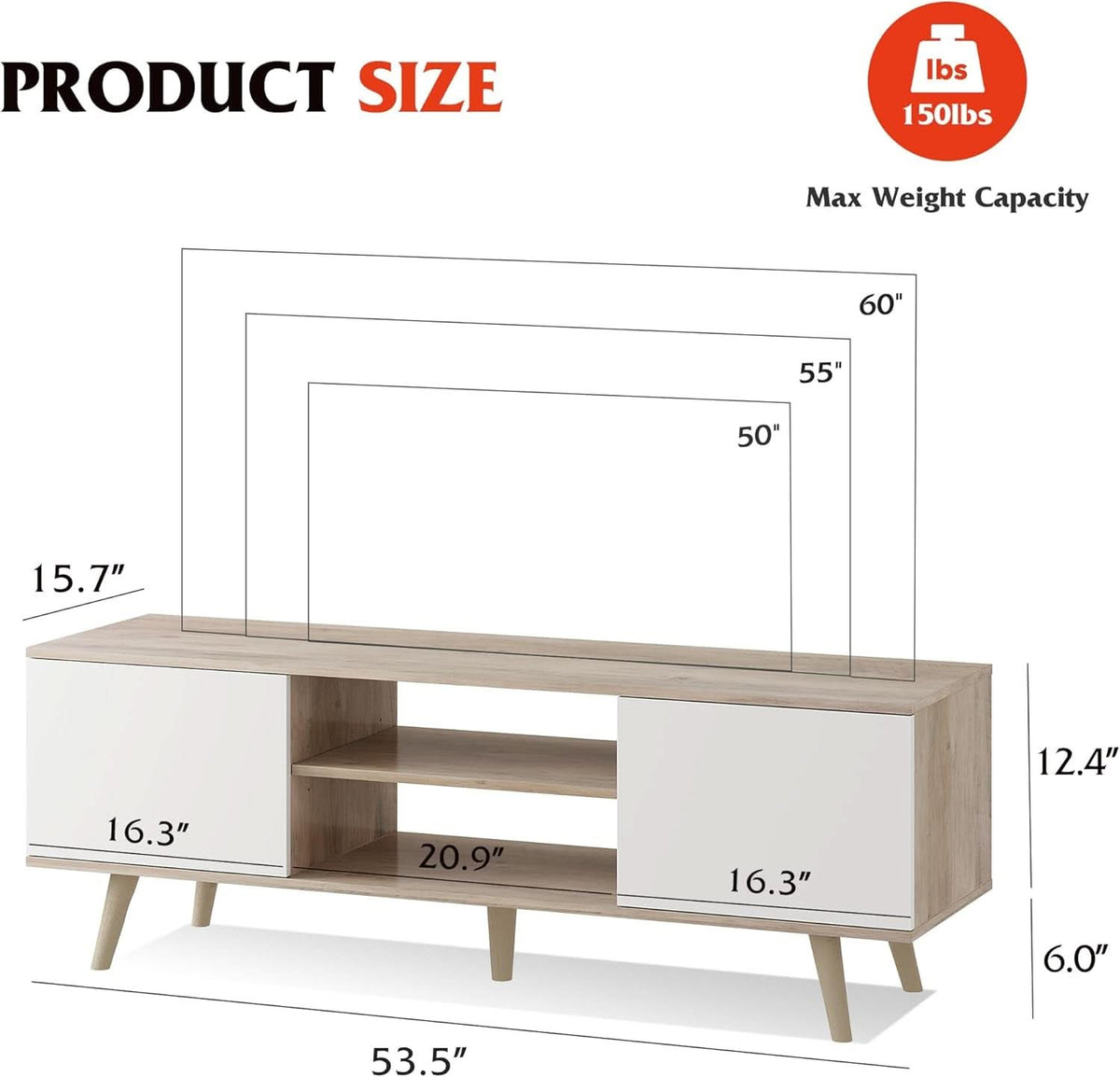 Boho TV Stand 55 To 60 Inch Greige White Sleek Design