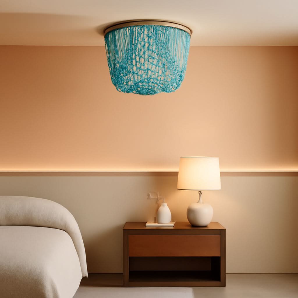 Boho Wood Bead Chandelier 3 Light Fixture Blue 12.6x9.3 In