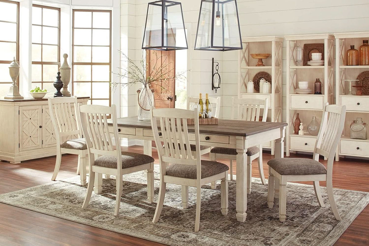 Bolanburg Farmhouse Dining Table Drawers Whitewash Seats 6