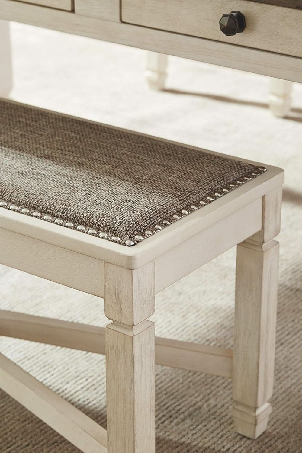 Bolanburg Upholstered Dining Bench Antique White Finish