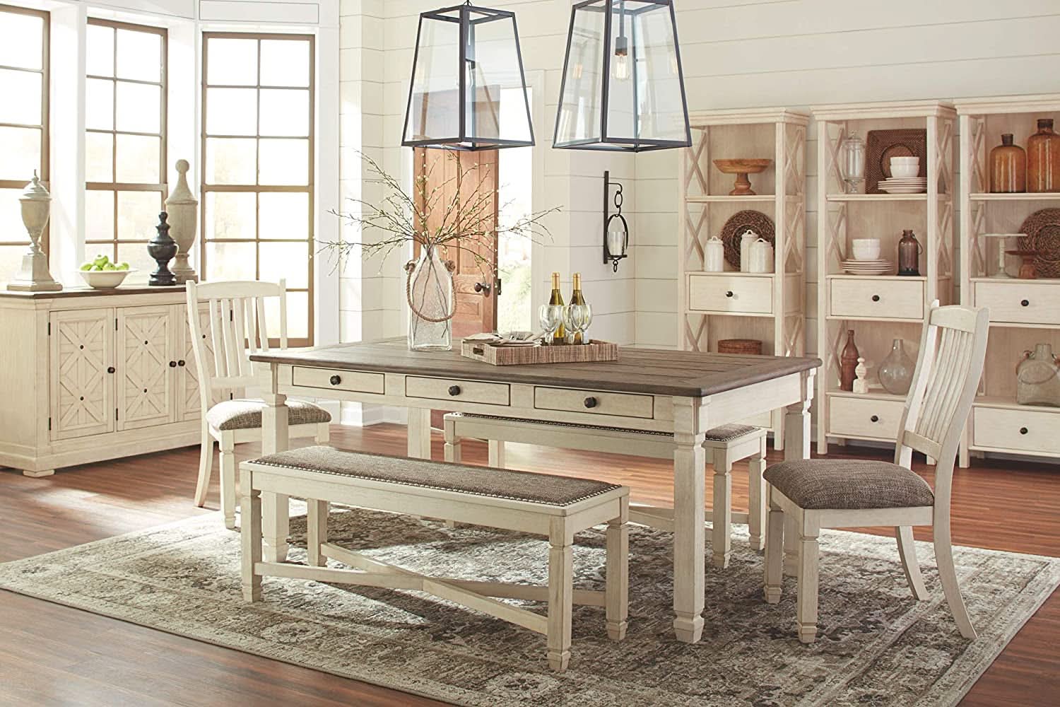 Bolanburg Upholstered Dining Bench Antique White Finish
