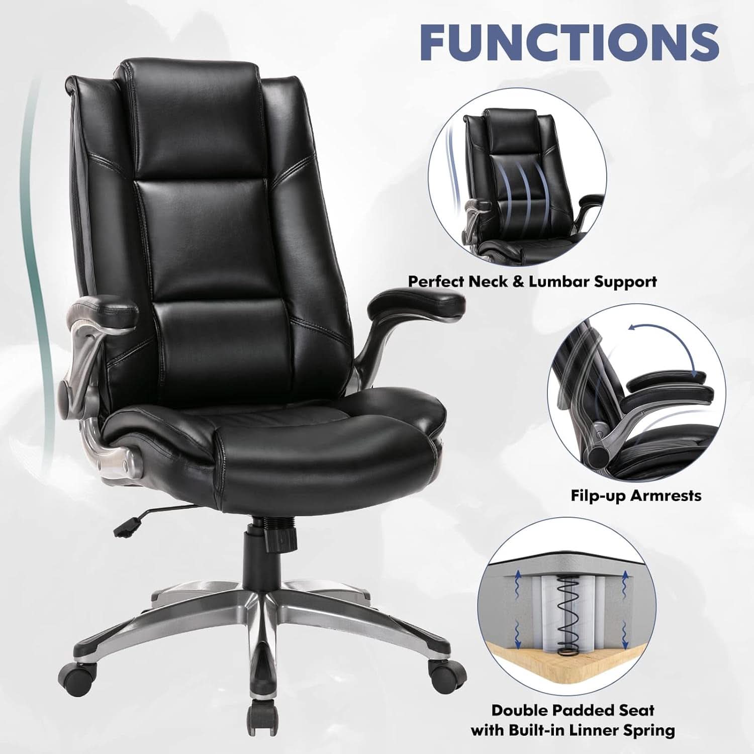 Bonded Leather Executive Office Chair Black High Back