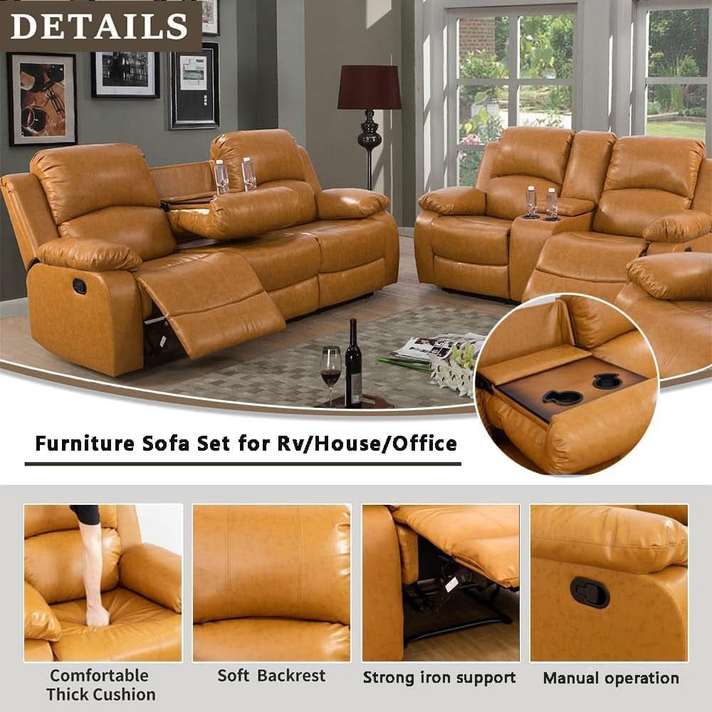 Bonded Leather Living Room Furniture Set Reclining Sofa And Loveseat Ginger