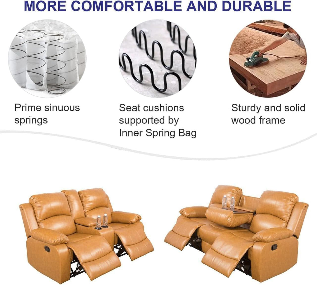 Bonded Leather Living Room Furniture Set Reclining Sofa And Loveseat Ginger