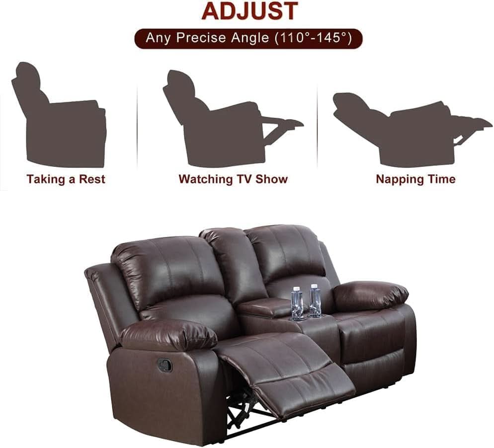 Bonded Leather Living Room Sofa Set With Reclining Sofa And Loveseat Brown