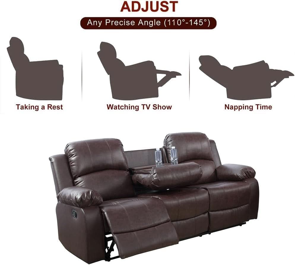 Bonded Leather Living Room Sofa Set With Reclining Sofa And Loveseat Brown