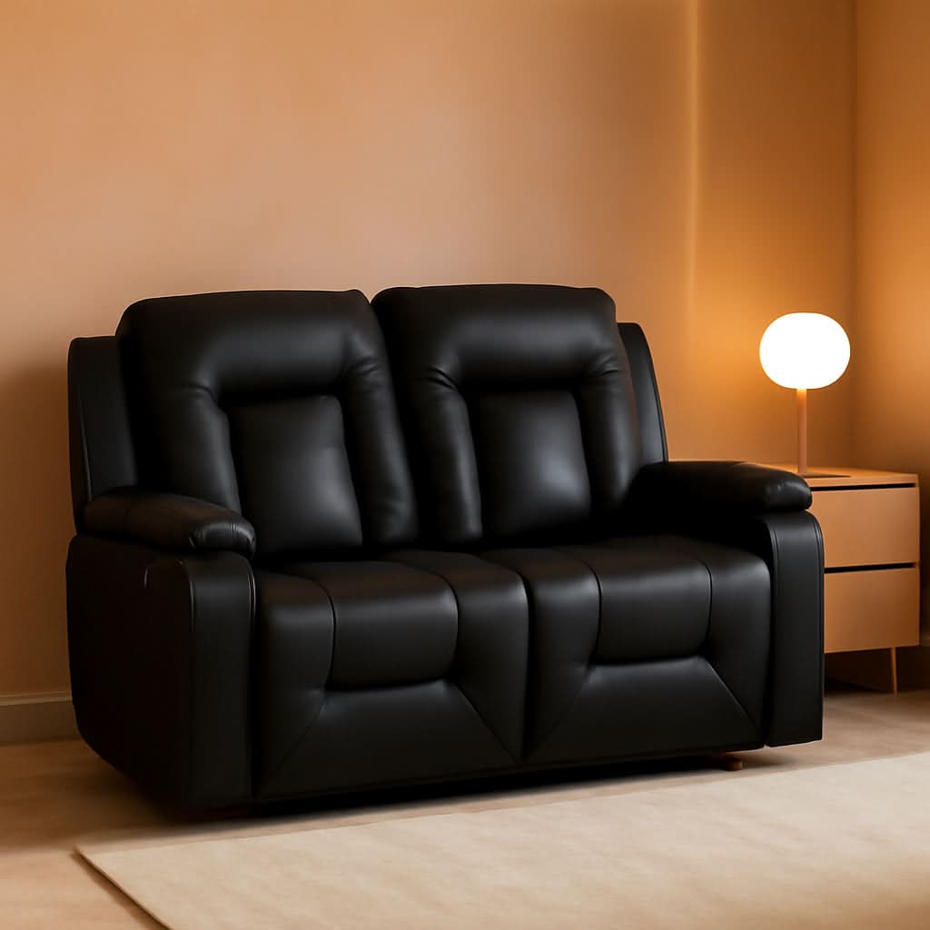Bonded Leather Recliner Sofa Set Black With Cup Holder