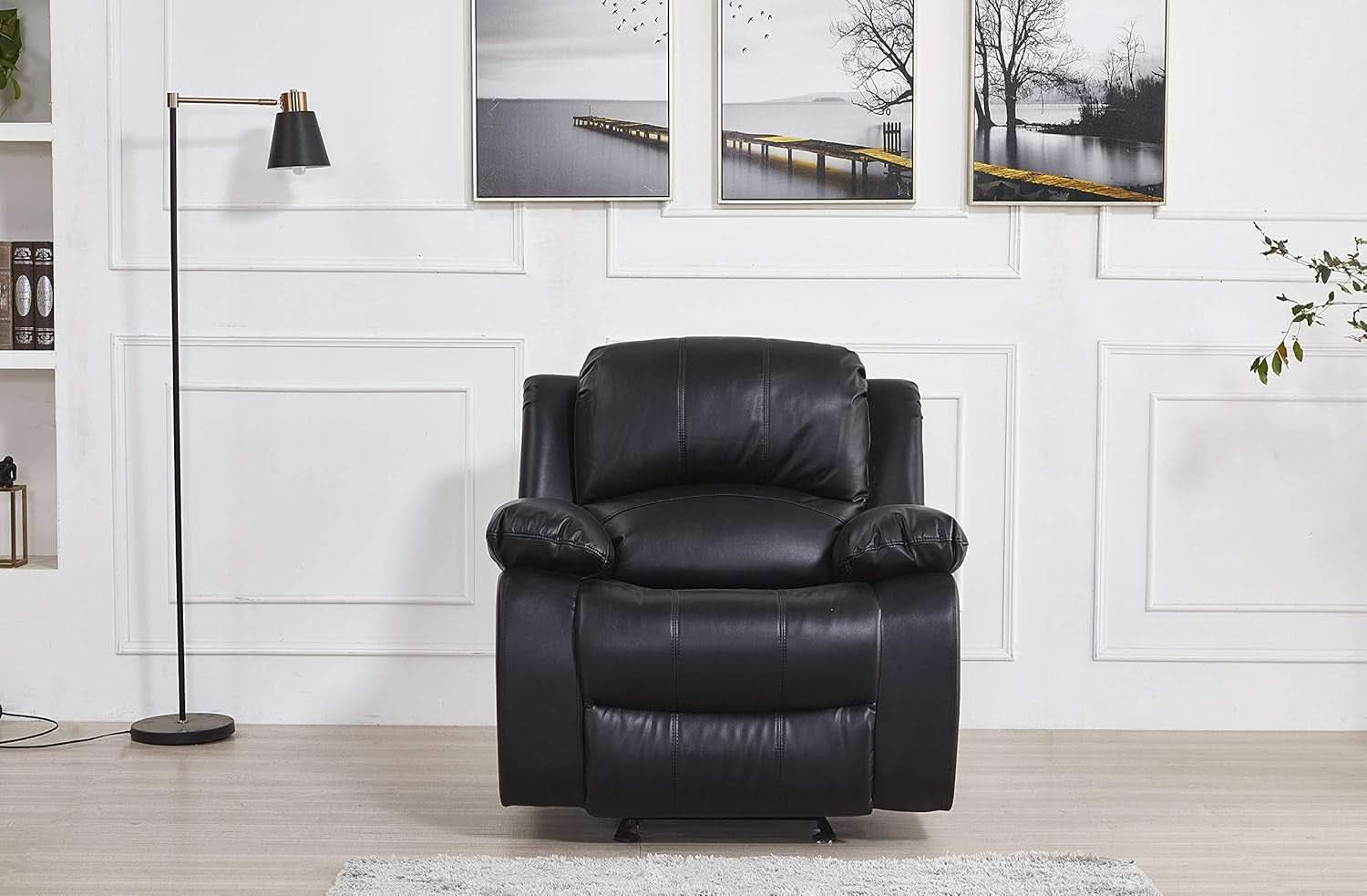 Bonded Leather Reclining Glider Sofa Set Black 3 Piece