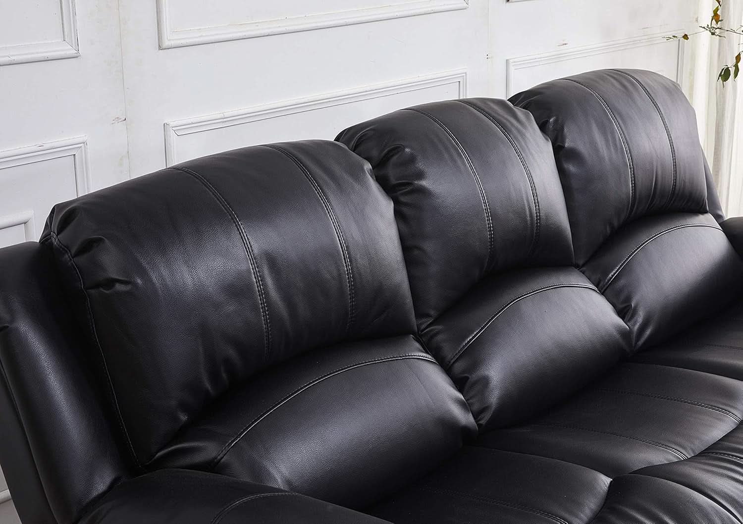 Bonded Leather Reclining Glider Sofa Set Black 3 Piece