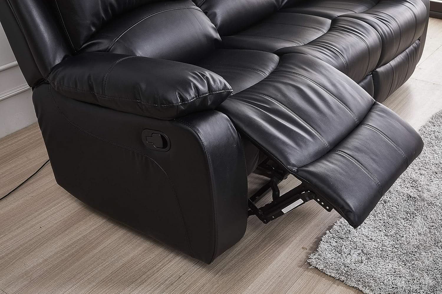 Bonded Leather Reclining Glider Sofa Set Black 3 Piece