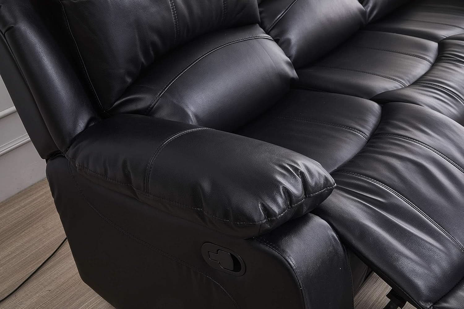 Bonded Leather Reclining Glider Sofa Set Black 3 Piece