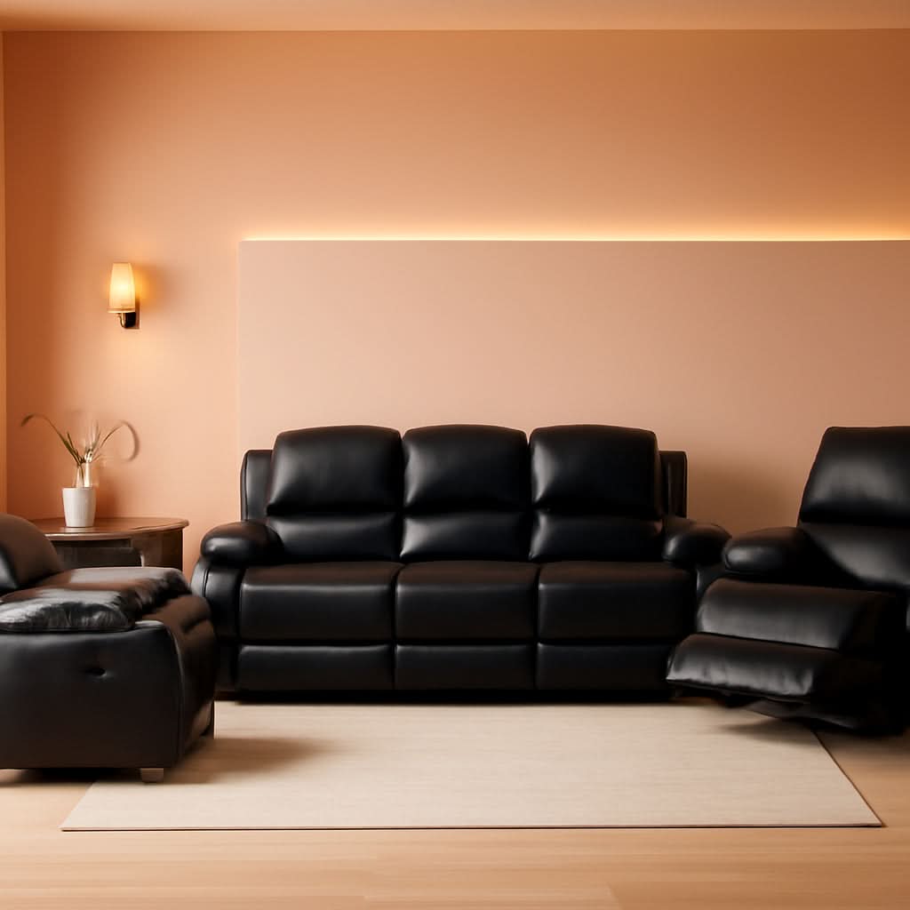 Bonded Leather Reclining Glider Sofa Set Black 3 Piece