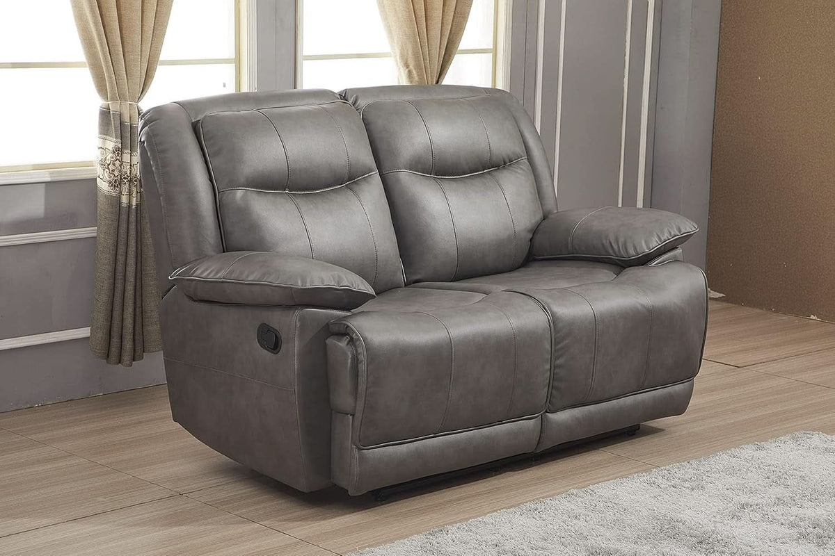 Bonded Leather Reclining Loveseat Sofa Set Grey Living Room