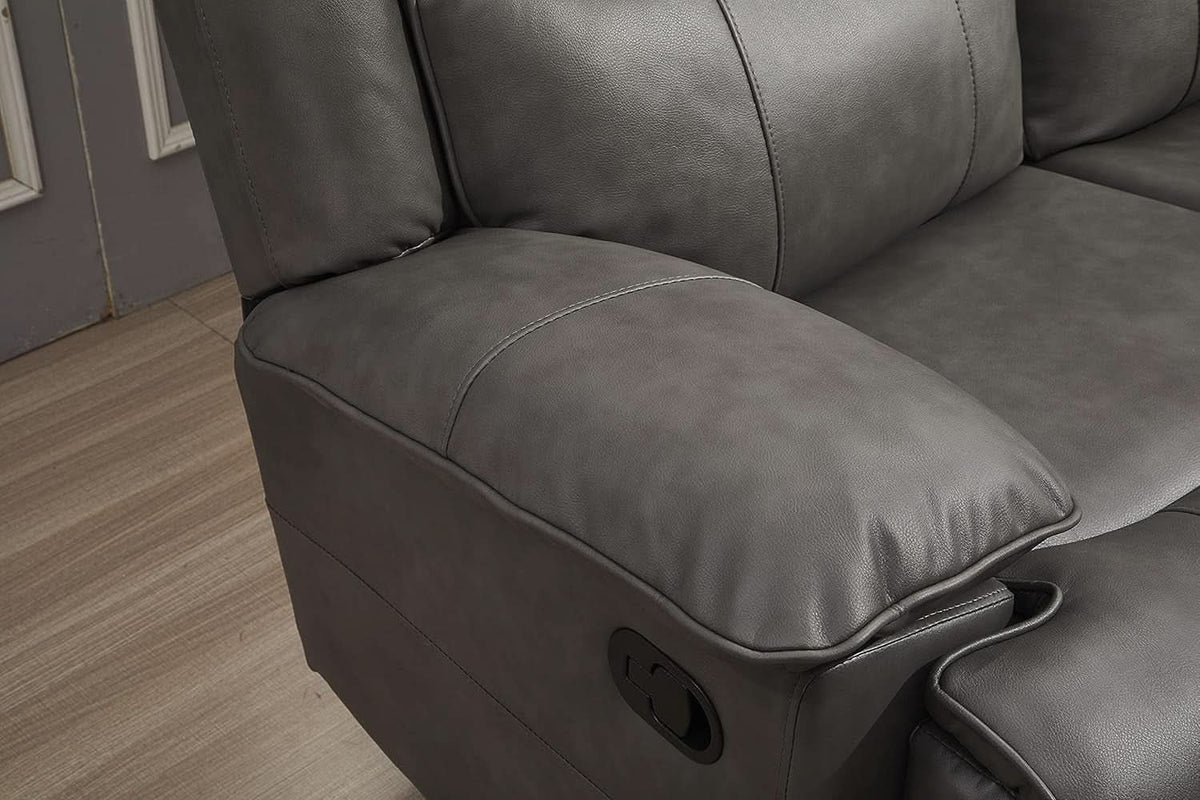 Bonded Leather Reclining Loveseat Sofa Set Grey Living Room