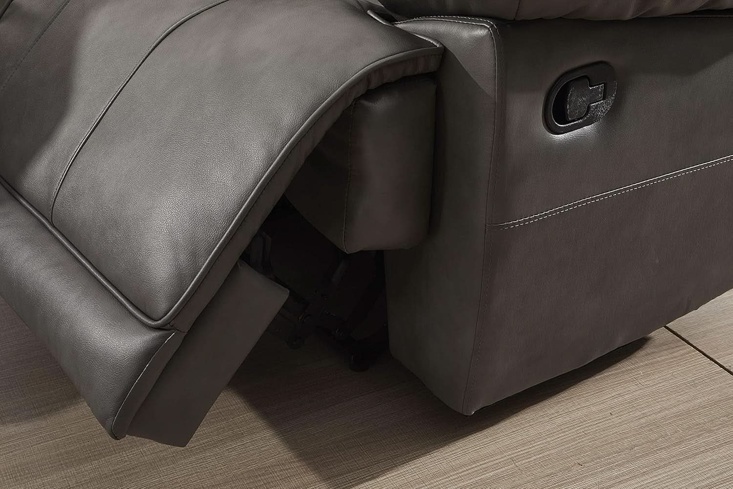 Bonded Leather Reclining Loveseat Sofa Set Grey Living Room