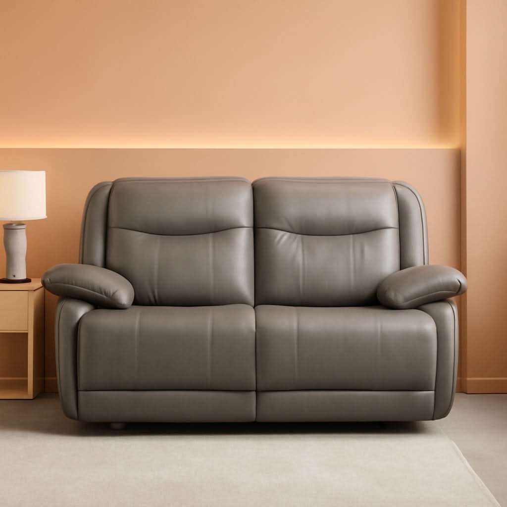 Bonded Leather Reclining Loveseat Sofa Set Grey Living Room