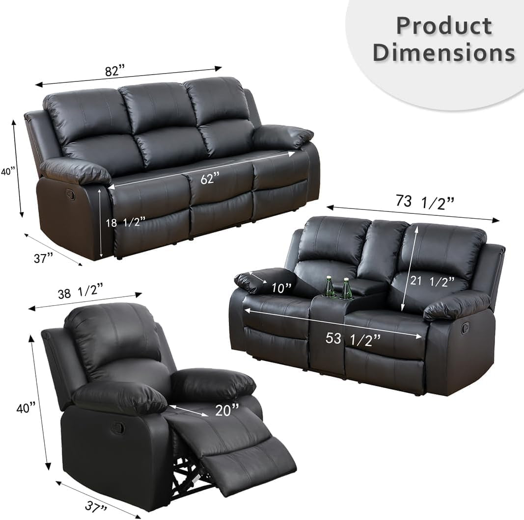 Bonded Leather Reclining Sofa Set With Cup Holders