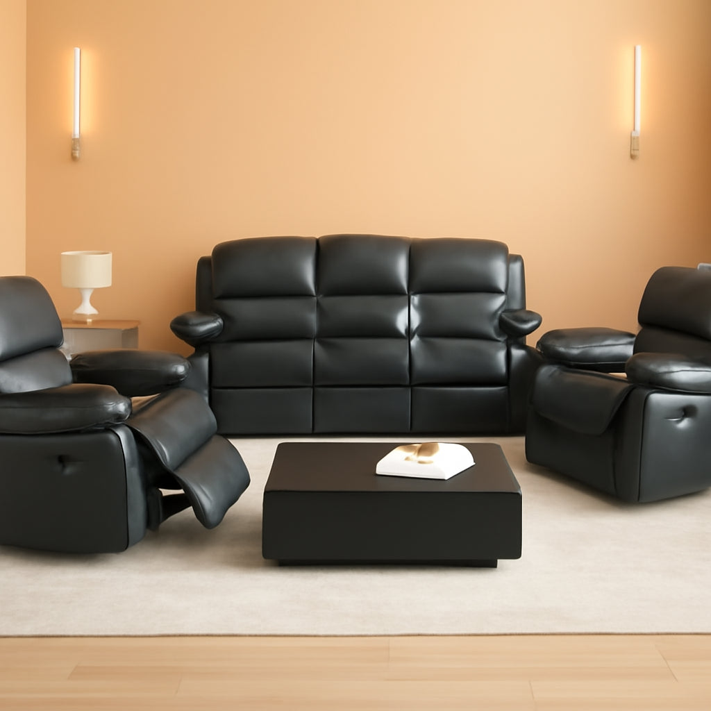 Bonded Leather Reclining Sofa Set With Cup Holders