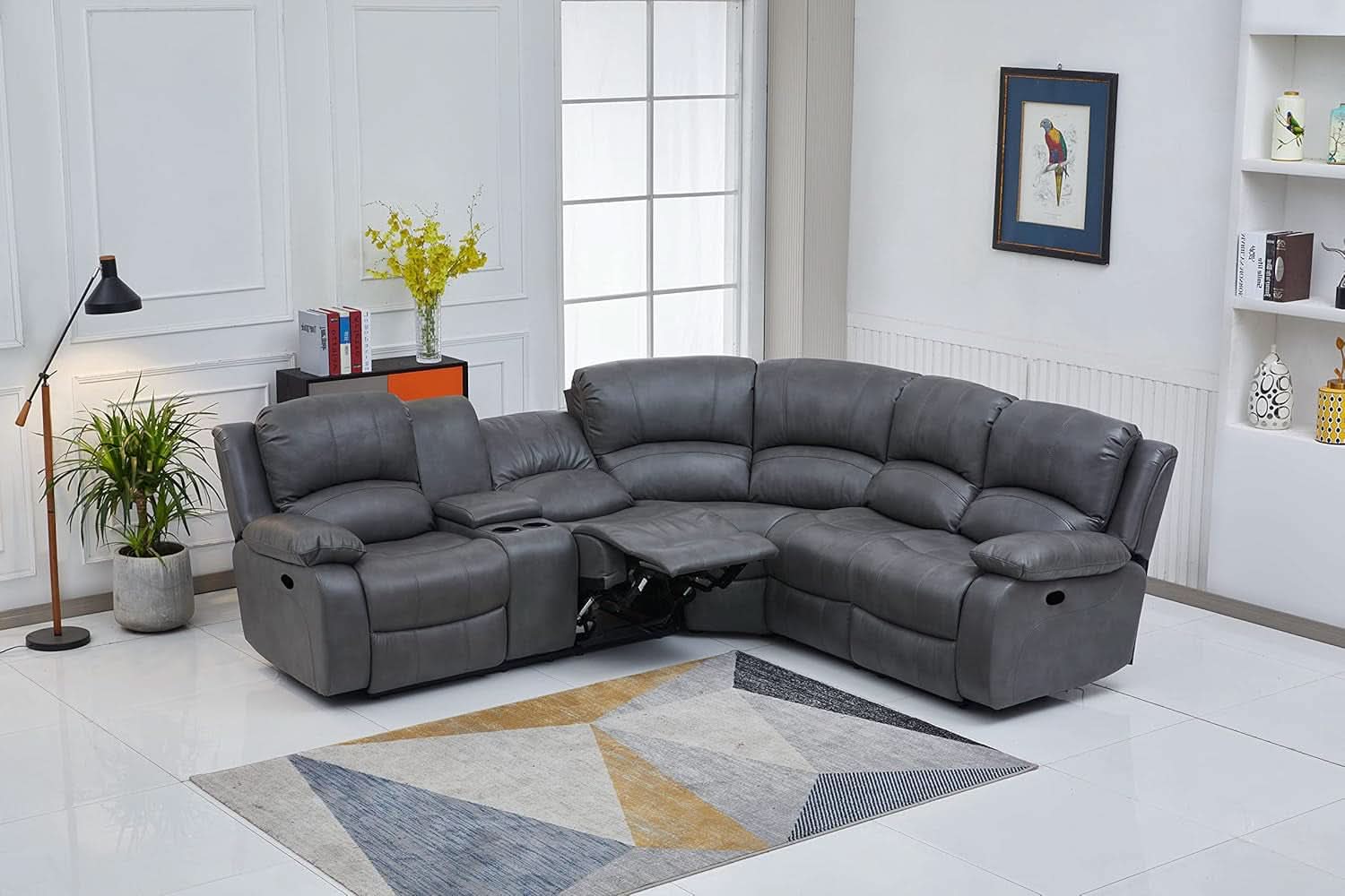 Bonded Leather Sectional Sofa Grey Power Reclining