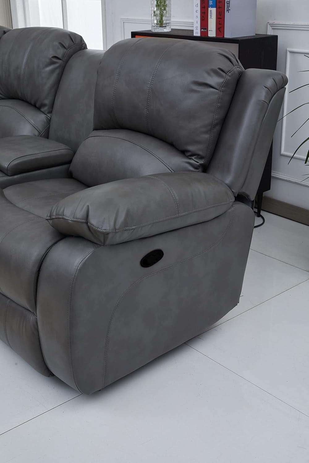 Bonded Leather Sectional Sofa Grey Power Reclining