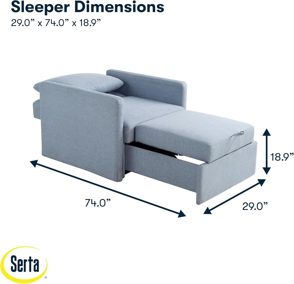 Bondi 36Inch Convertible Sleepe rChair Navy Blue Furniture