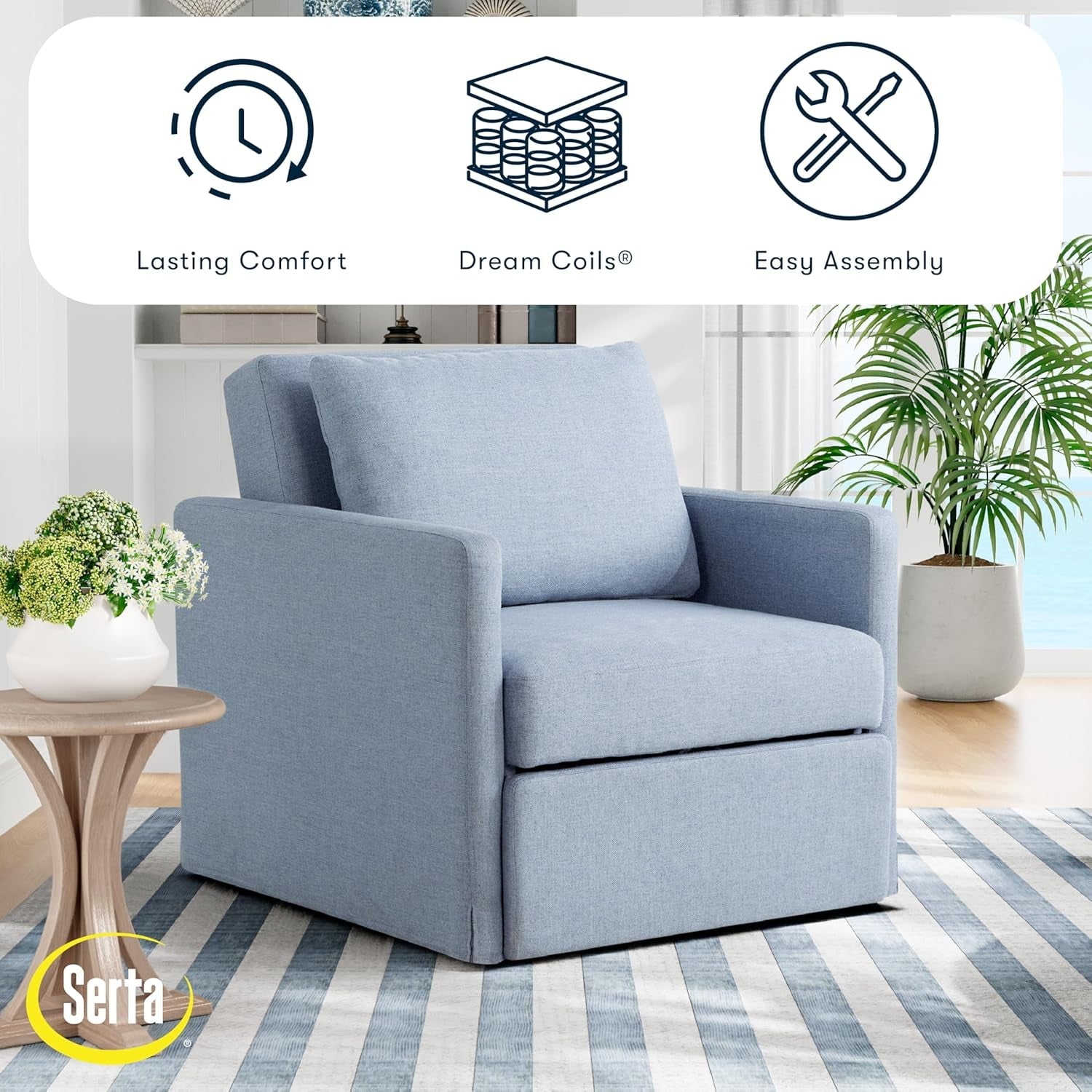 Bondi 36Inch Convertible Sleepe rChair Navy Blue Furniture