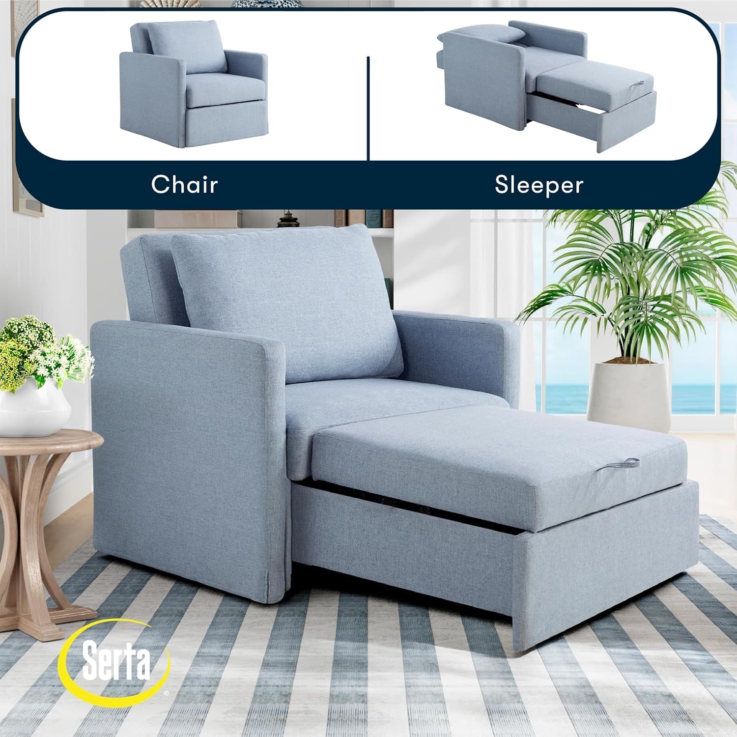 Bondi 36Inch Convertible Sleepe rChair Navy Blue Furniture