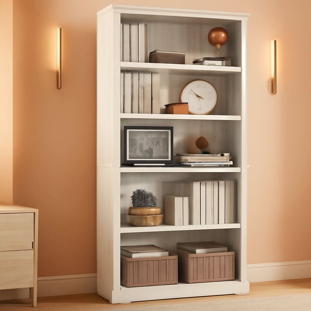 Bookcase 68 Inch Tall White Oak Home Office Storage Shelves
