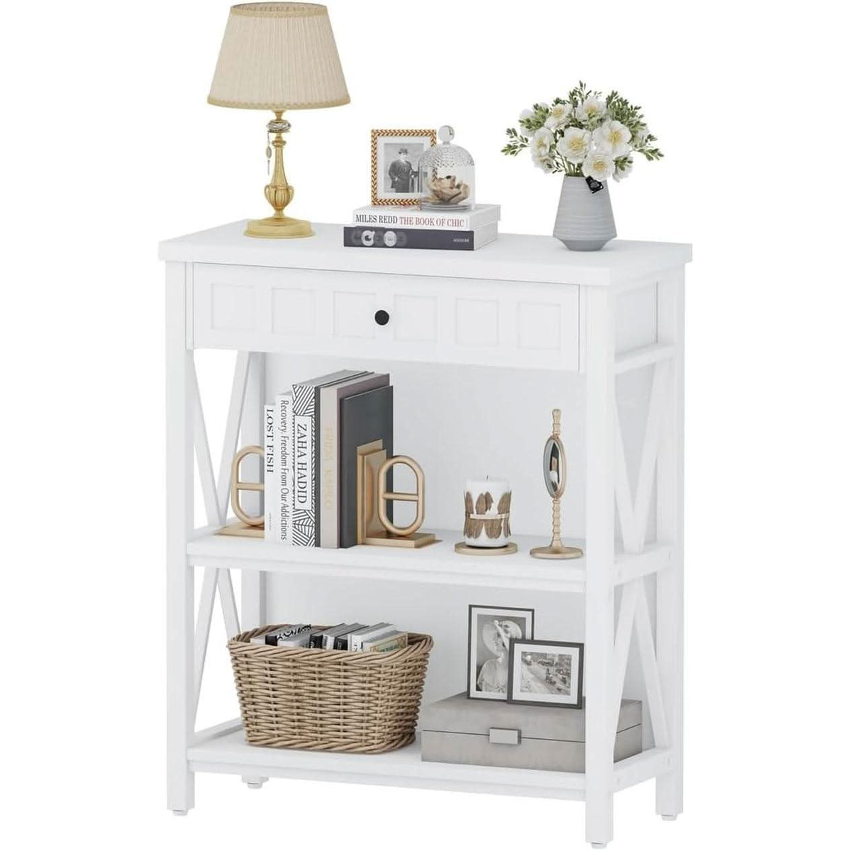 Bookcase With Drawer In White Oak Finish For Living Room