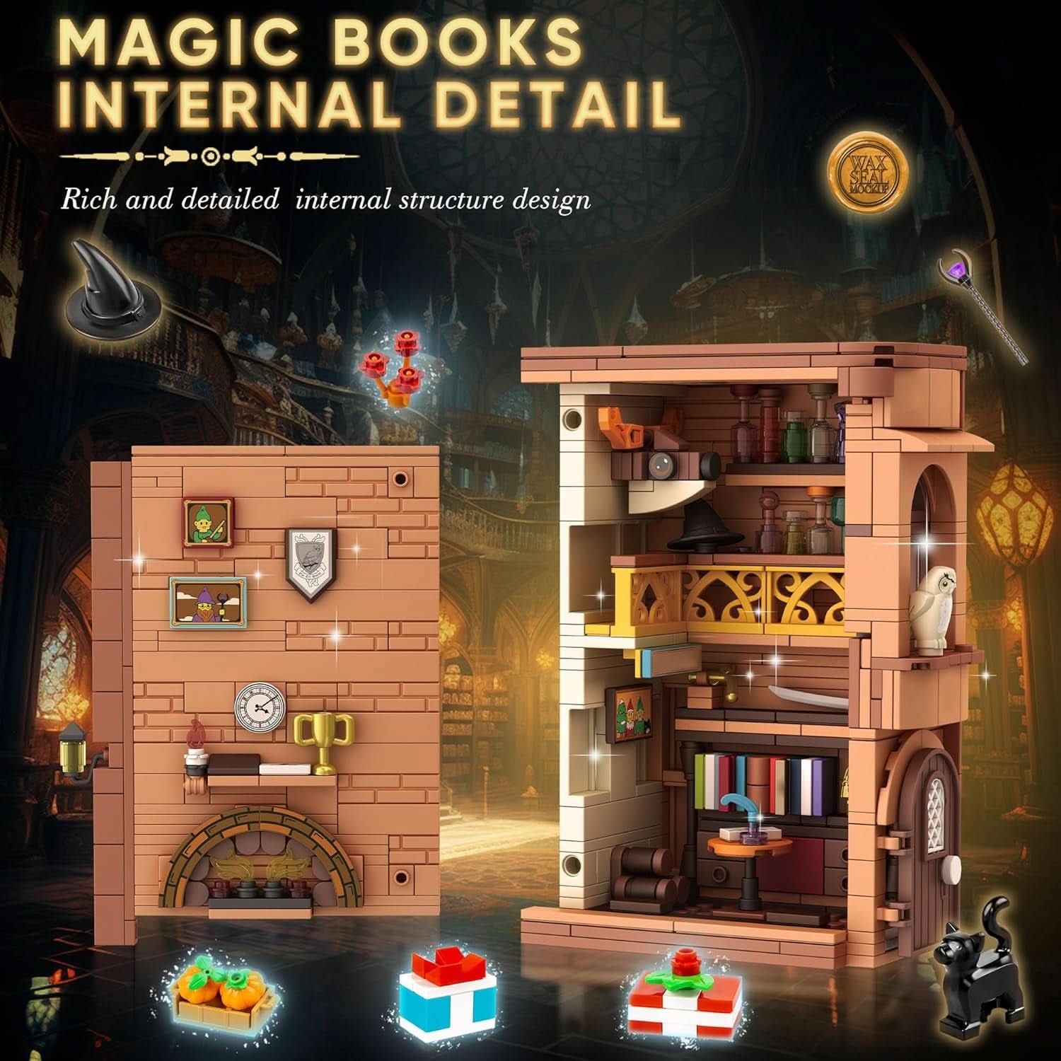 Bookend Magic House Building Kit 1488Pcs Organizer
