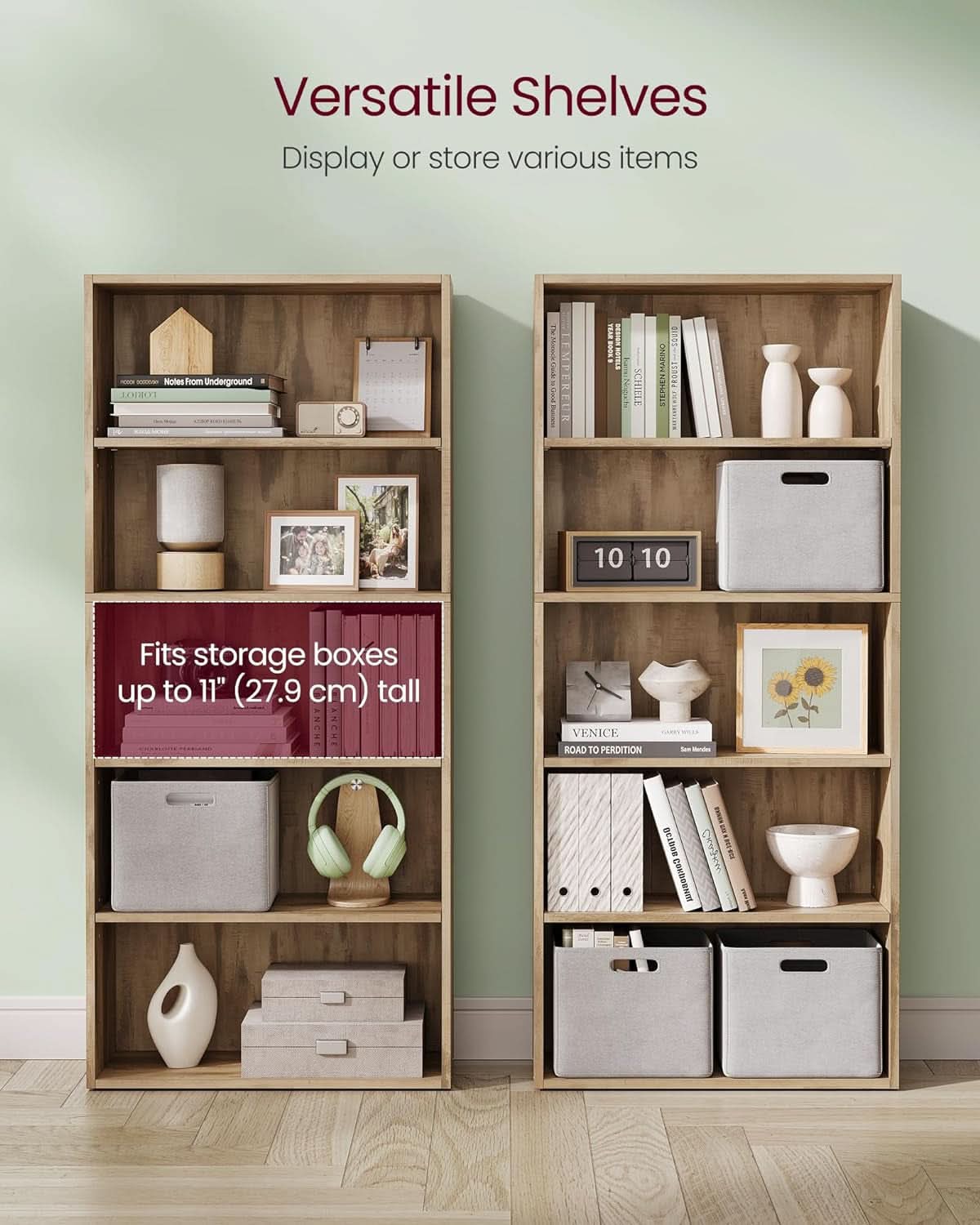 Bookshelf 23.6 Wide 5 Tier Adjustable Bookcase Camel Brown