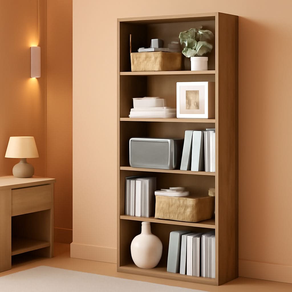 Bookshelf 23.6 Wide 5 Tier Adjustable Bookcase Camel Brown