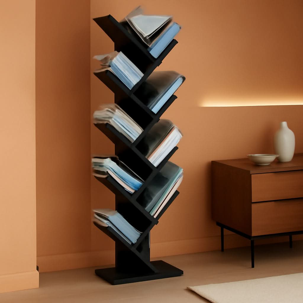 Bookshelf 9 Tier Floor Standing Tree Bookcase Espresso