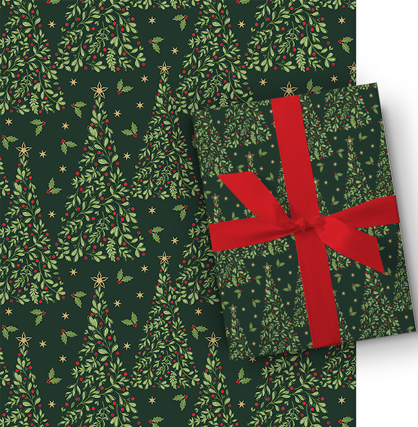 Botanical Roll Wrap - 30" x 168" - Starry Evergreen