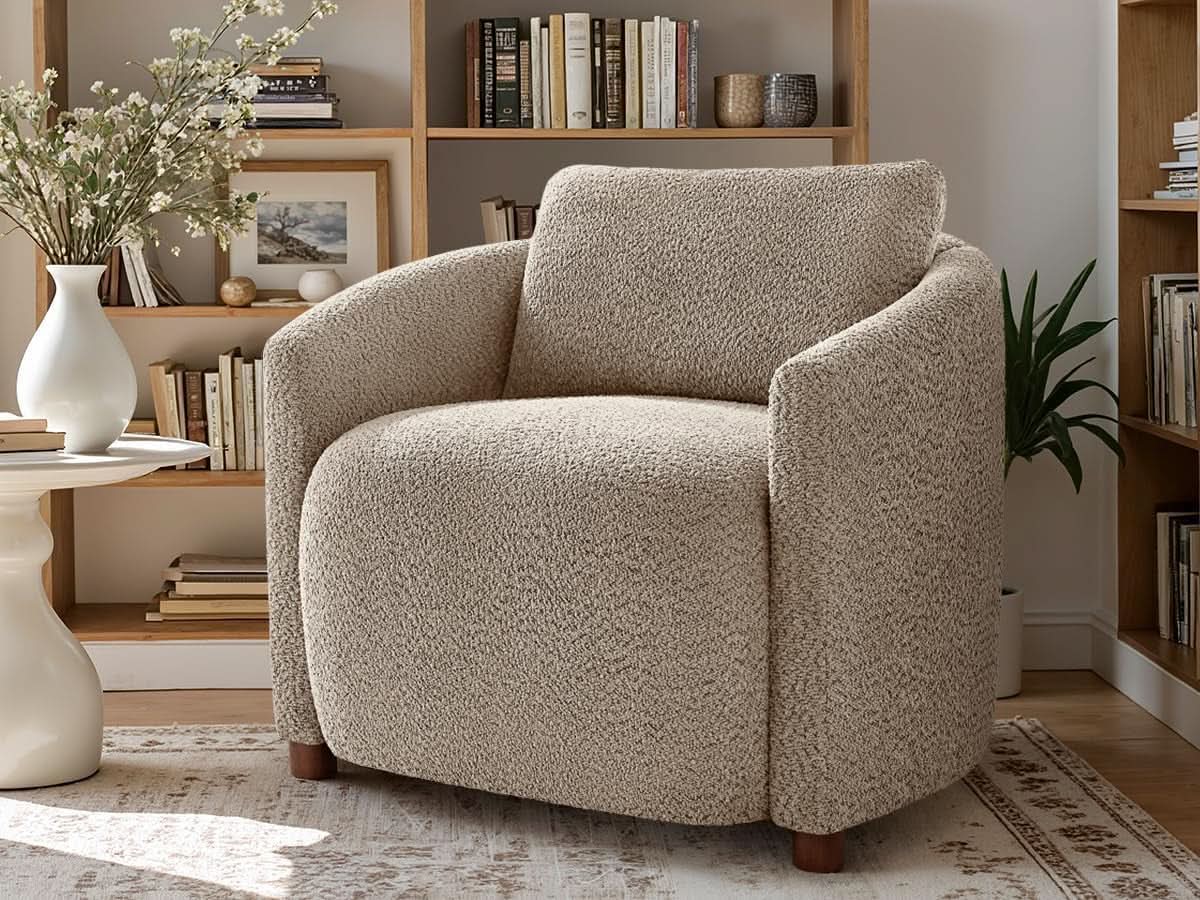 Boucle Barrel Chair Set 2 CloudSoftSherpaLounge Velvet