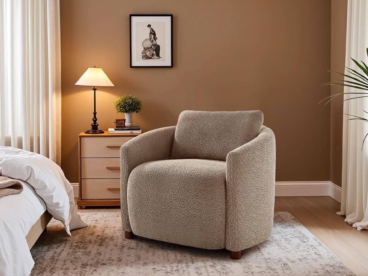 Boucle Barrel Chair Set 2 CloudSoftSherpaLounge Velvet