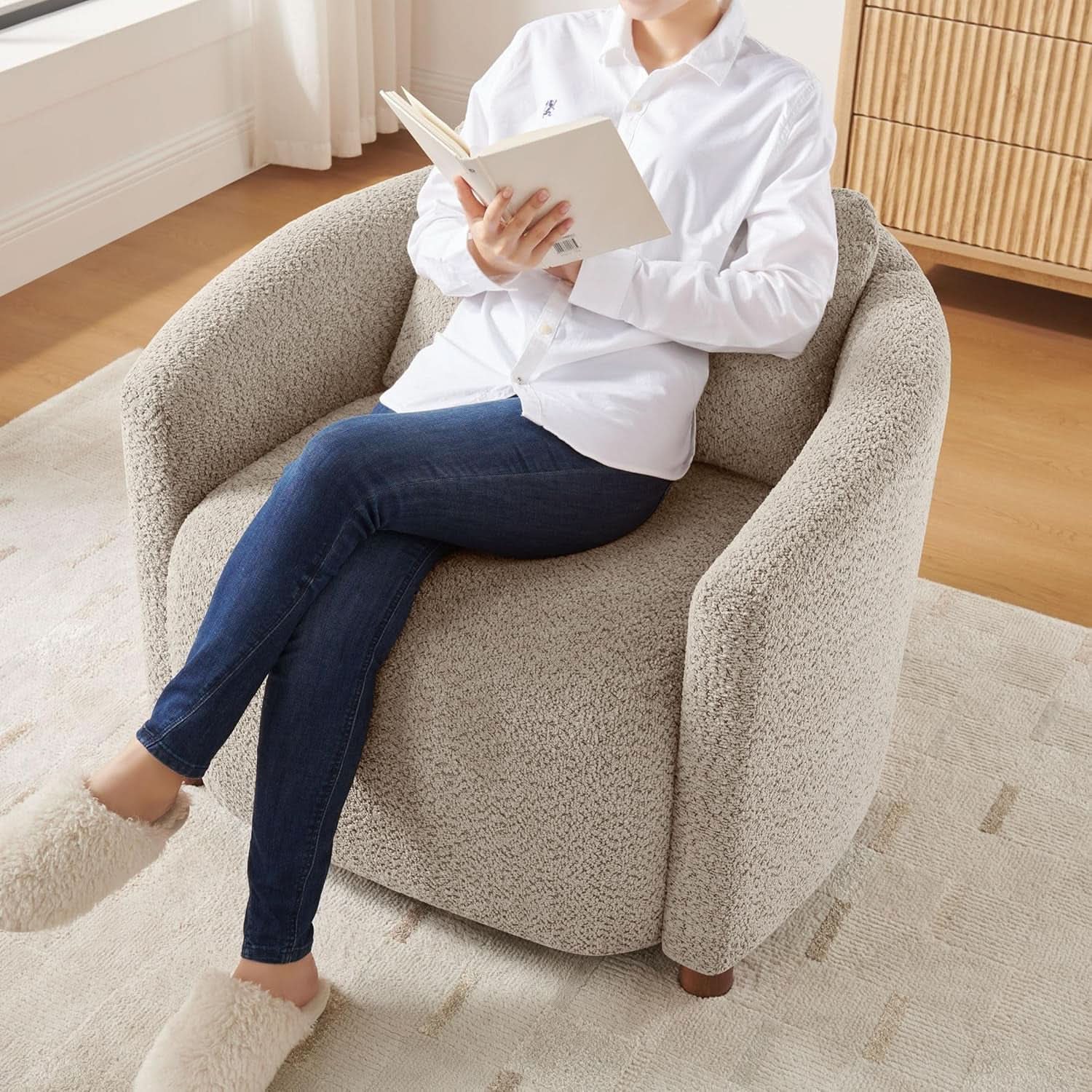 Boucle Barrel Chair Set 2 CloudSoftSherpaLounge Velvet