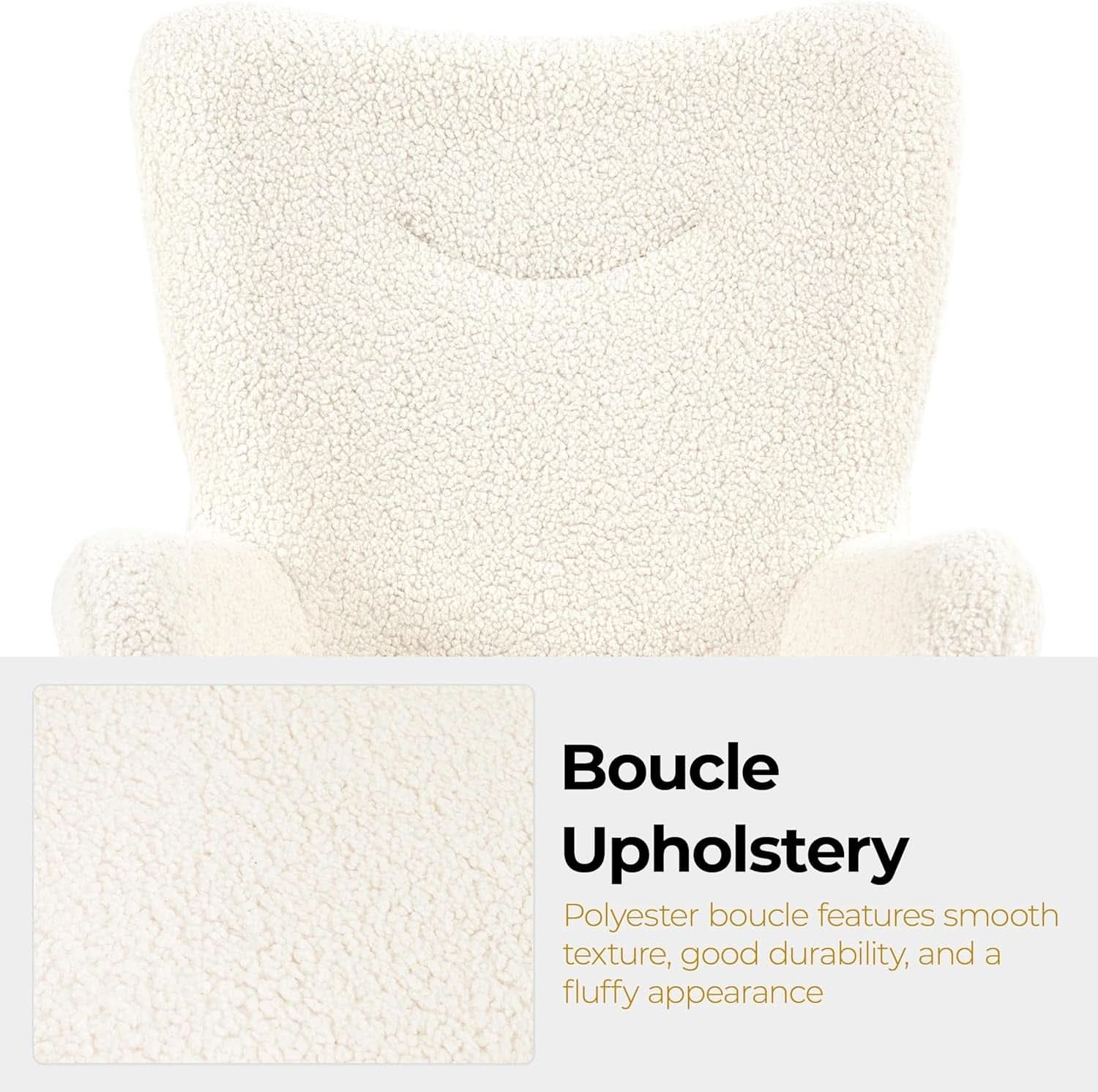 Boucle Upholstered Accent Armchair And Ottoman Ivory