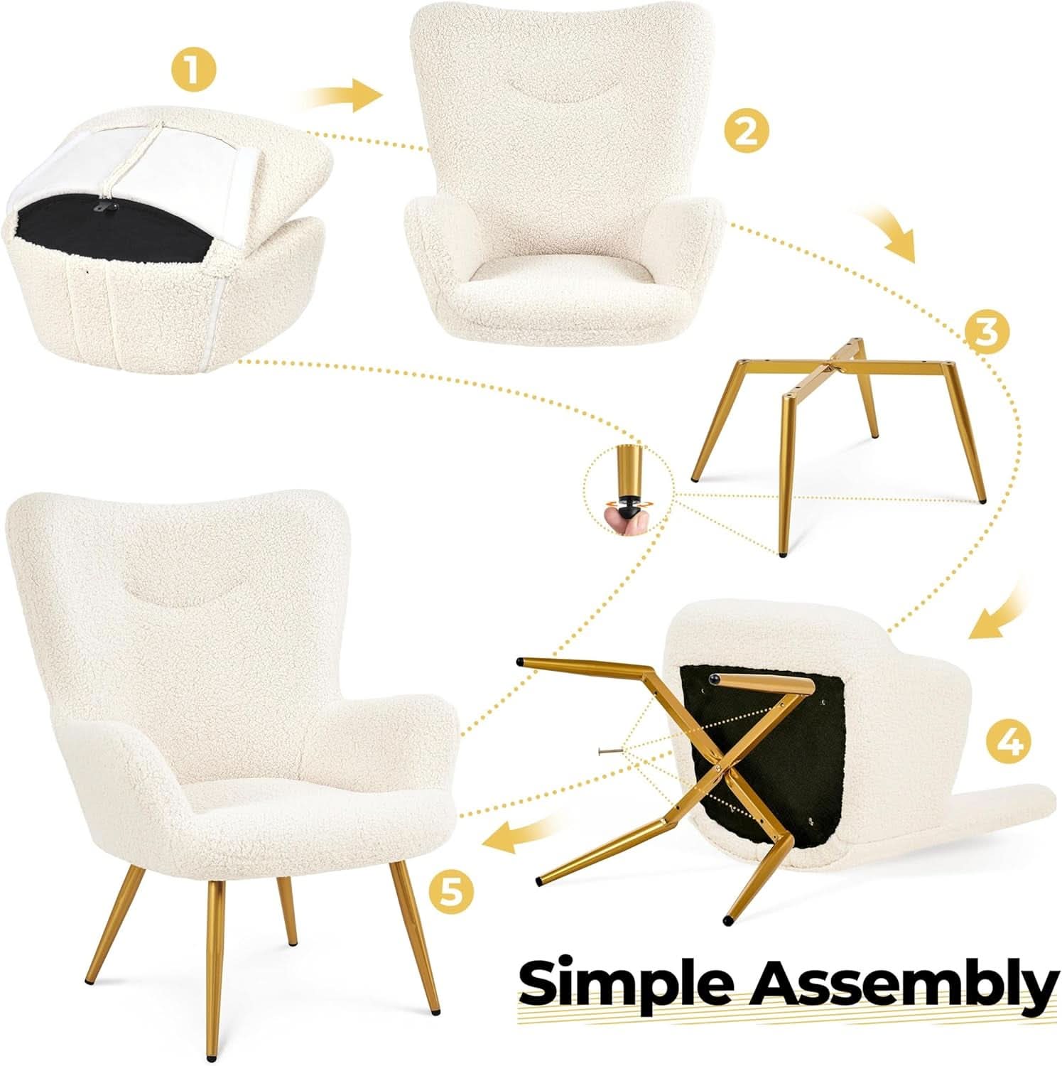Boucle Upholstered Accent Armchair And Ottoman Ivory