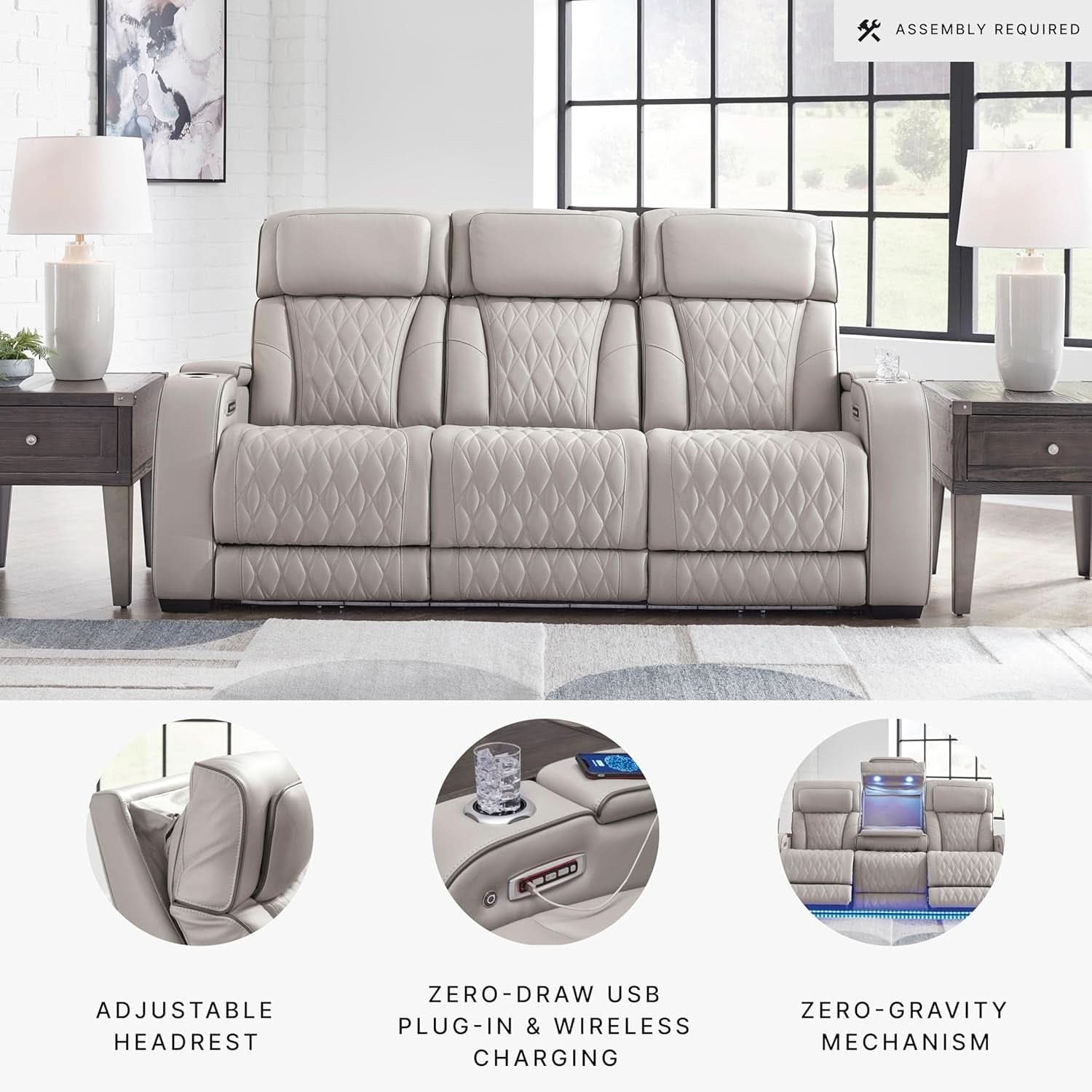 Boyington Leather Match Power Reclining Sofa USB Ports