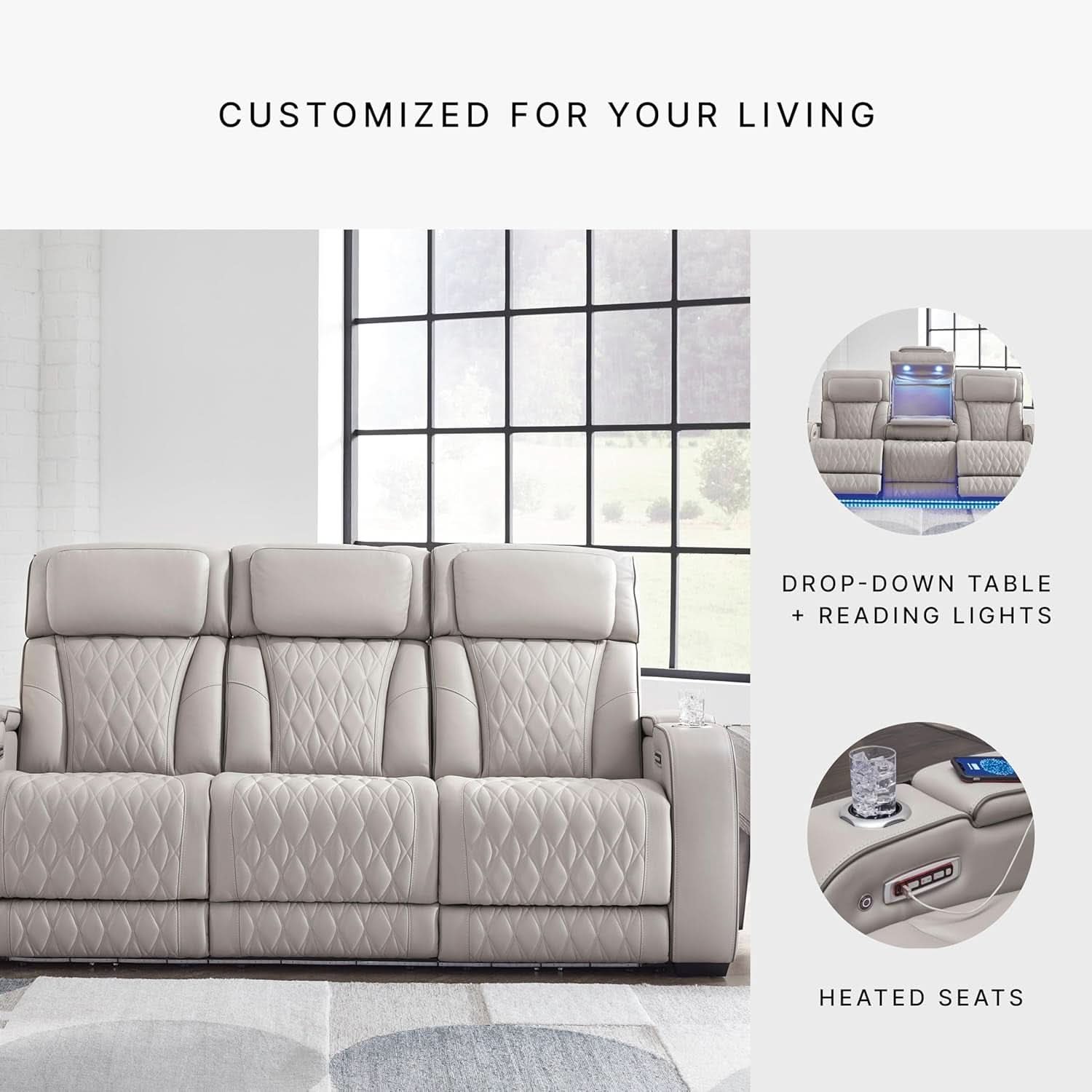 Boyington Leather Match Power Reclining Sofa USB Ports