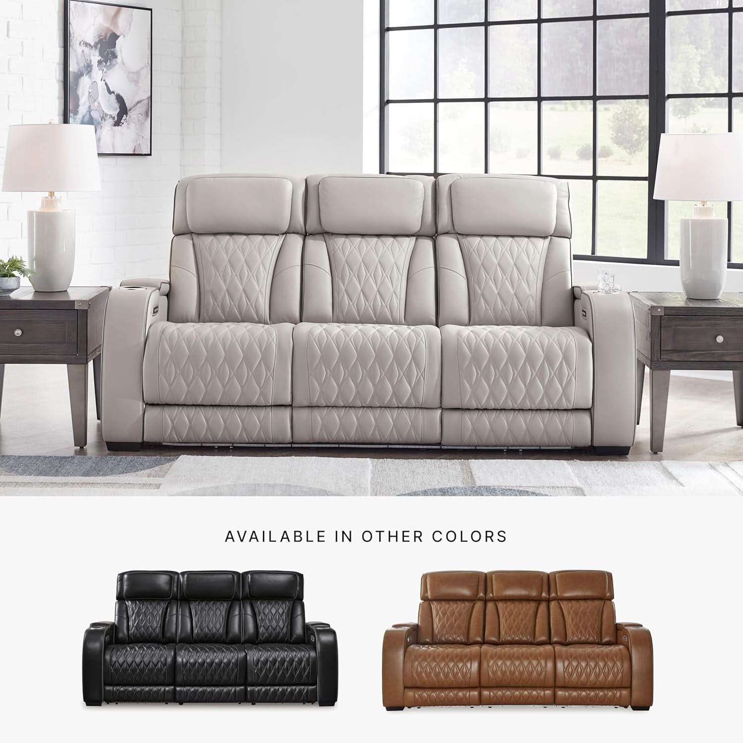 Boyington Leather Match Power Reclining Sofa USB Ports