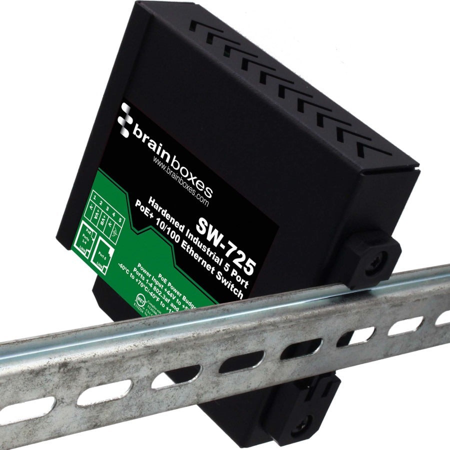 Brainboxes Hardened Industrial 5 Port Poe+ 10/100 Ethernet Switch
