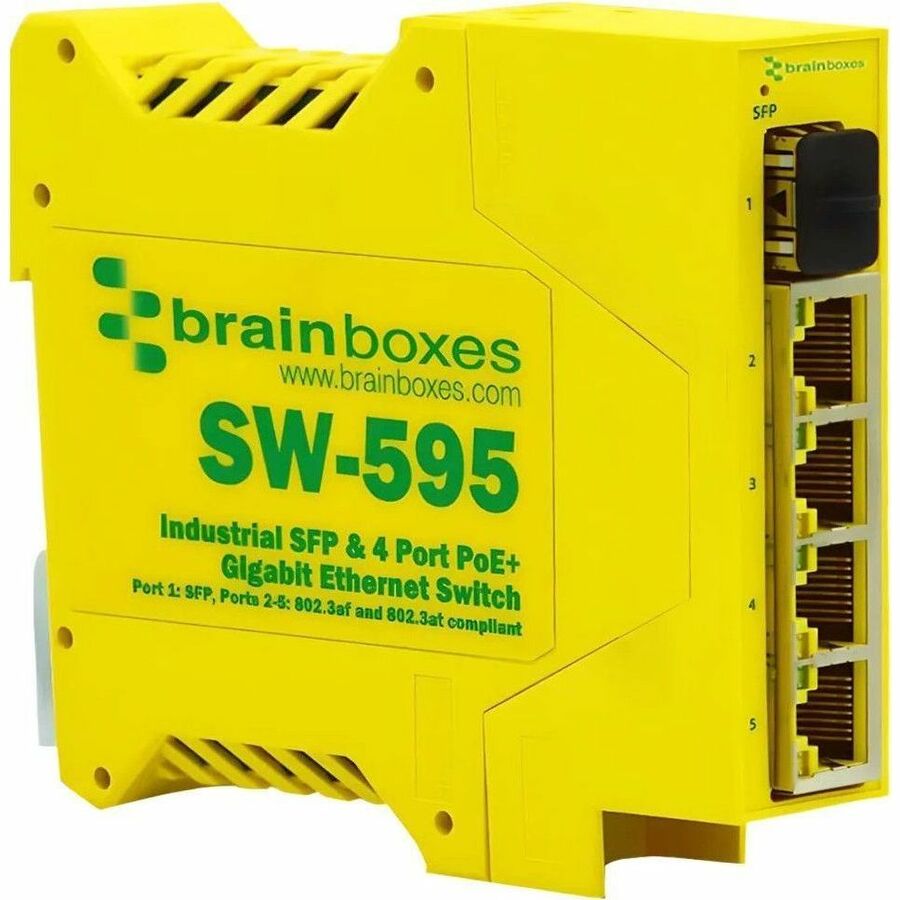 Brainboxes Industrial 1 SFP & 4 Port PoE+ Gigabit Ethernet Switch SW-595