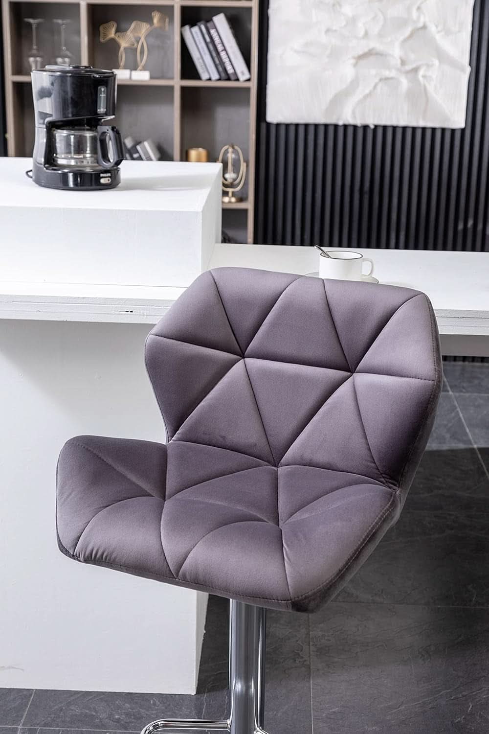Breni Velvet Diamond Tufted Swivel Adjustable Height Bar Stool Set Of 2 Gray