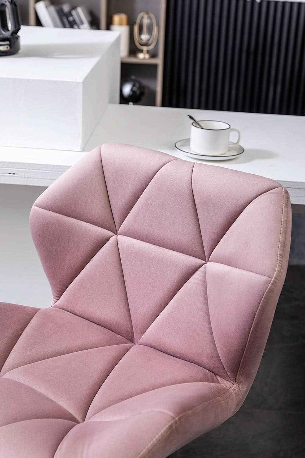 Breni Velvet Diamond Tufted Swivel Bar Stool Set Of 2 Mauve