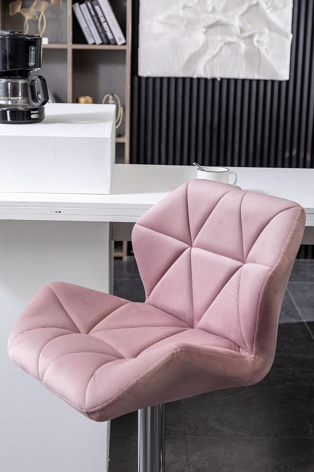 Breni Velvet Diamond Tufted Swivel Bar Stool Set Of 2 Mauve