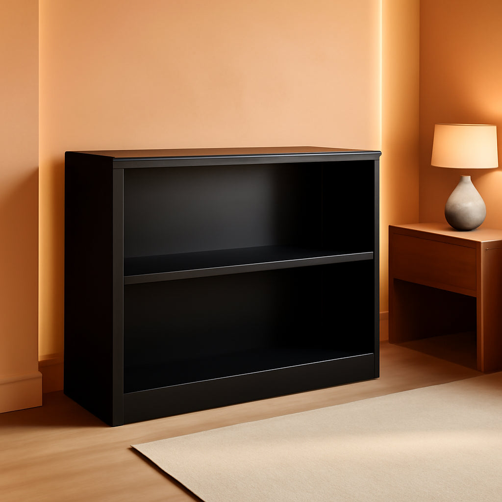Brigade 2-Shelf 29-Inch H Black Bookcase For Office
