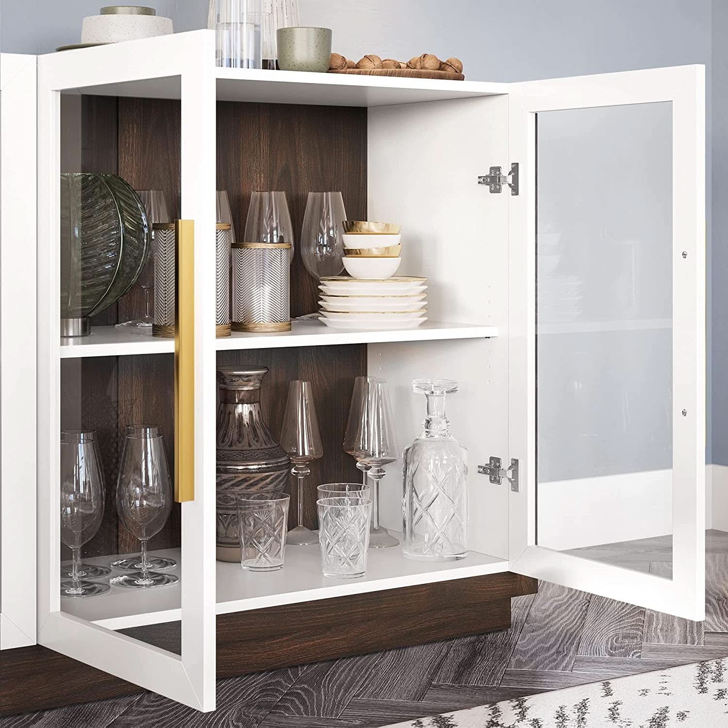 Brixston Modern Wood Glass Buffet Cabinet 64 Inch Wide